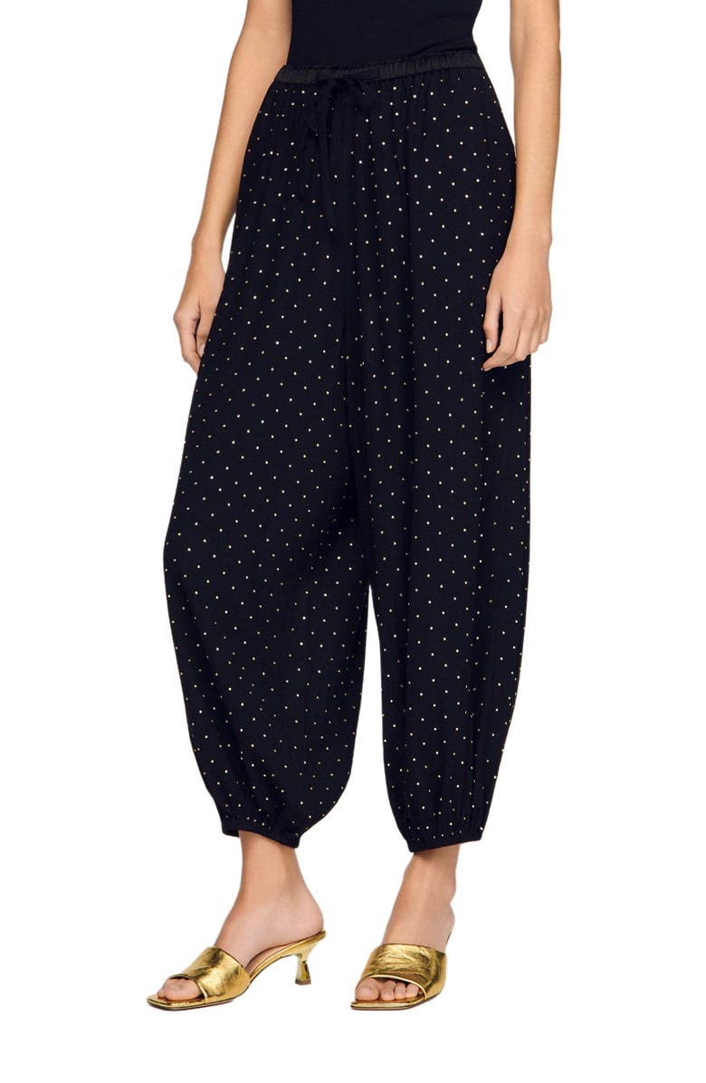 SANDRO Rhinestone wide-leg trousers, Alternate, color, Black