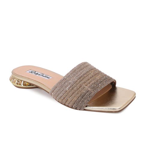 Multi Rhinestone Color Straps Slide With Multi Jewel Heel