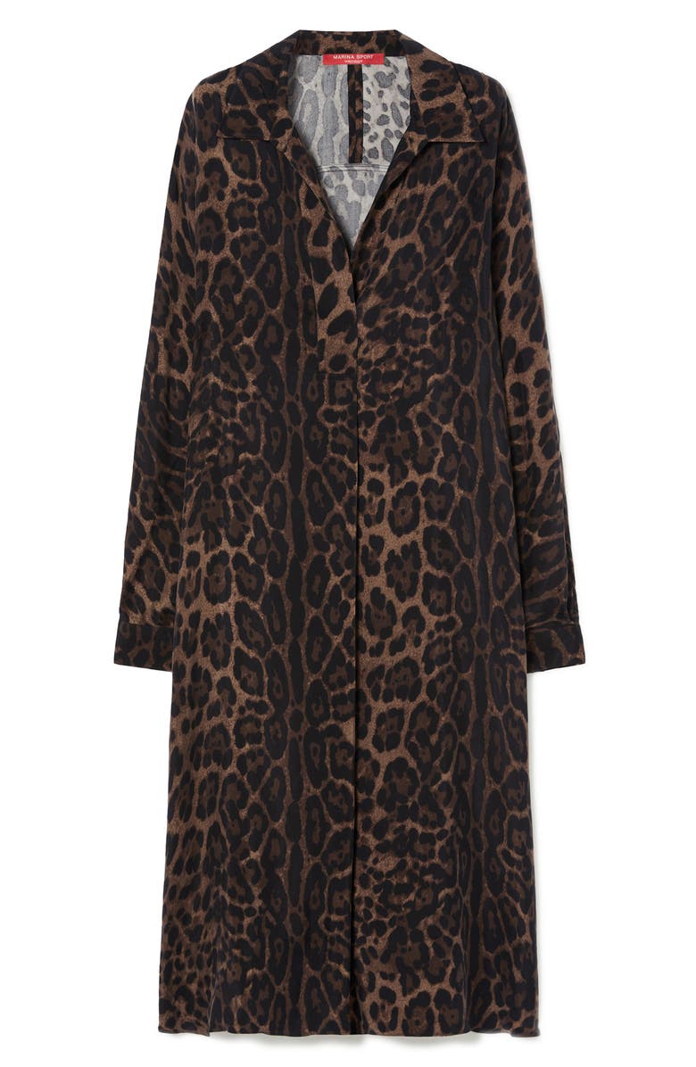 Marina Rinaldi Falasco Leopard Print Long Sleeve Shirtdress, Alternate, color, Black