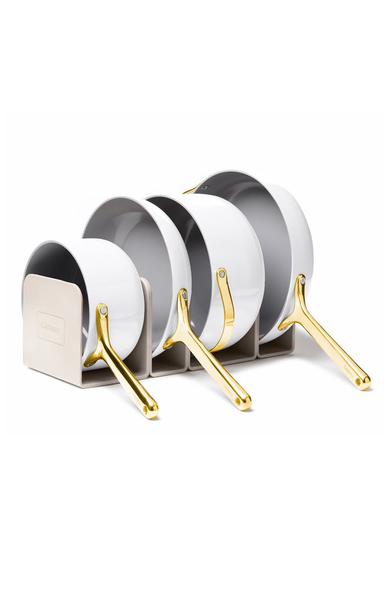 Non-Toxic Ceramic Non-Stick 7-Piece Cookware Set with Lid Storage, Alternate, color, WHITE/ GOLD