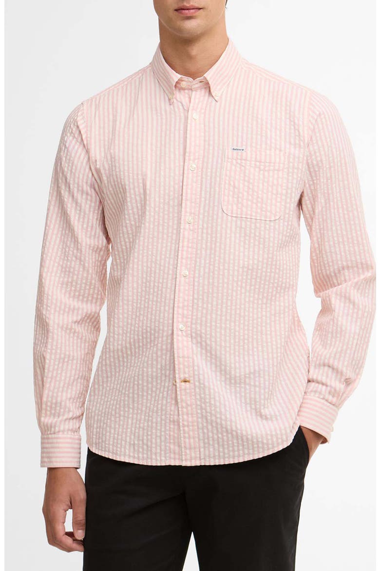 Cresswell Stripe Cotton Seersucker Button-Down Shirt, Main, color, MINERAL PINK