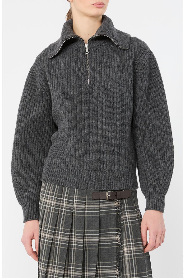 Laser Half Zip Virgin Wool Sweater, Main, color, DARK GREY