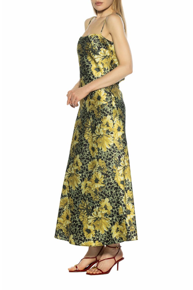 Slo Draped Open Back Satin Maxi Dress, Alternate, color, GREEN FLORAL