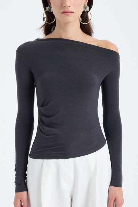 Aura One-Shoulder Draped Stretch Top