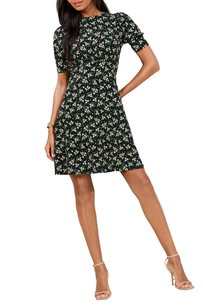 Floral Print Minidress, Main, color, BLACK