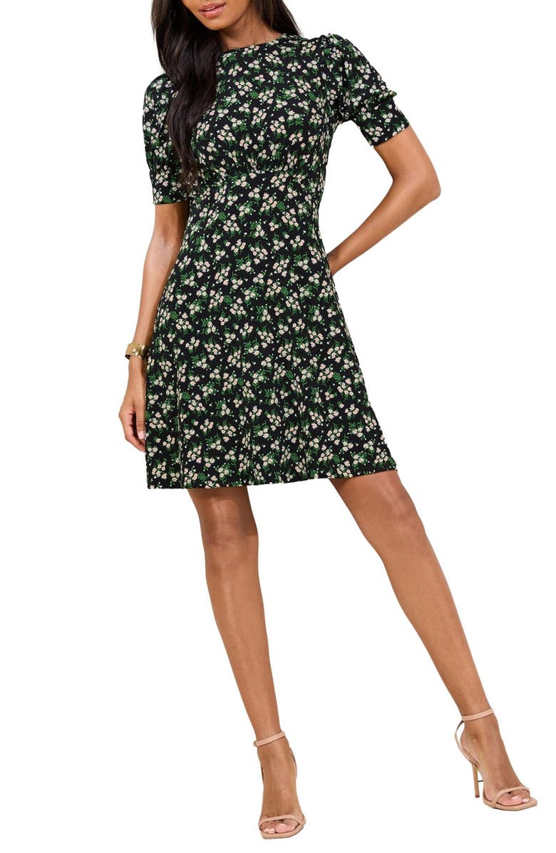 Lipsy Floral Print Minidress, Main, color, Black