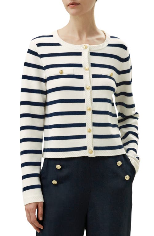 Lilysilk Gariana Striped Wool Cardigan In Navy Blue