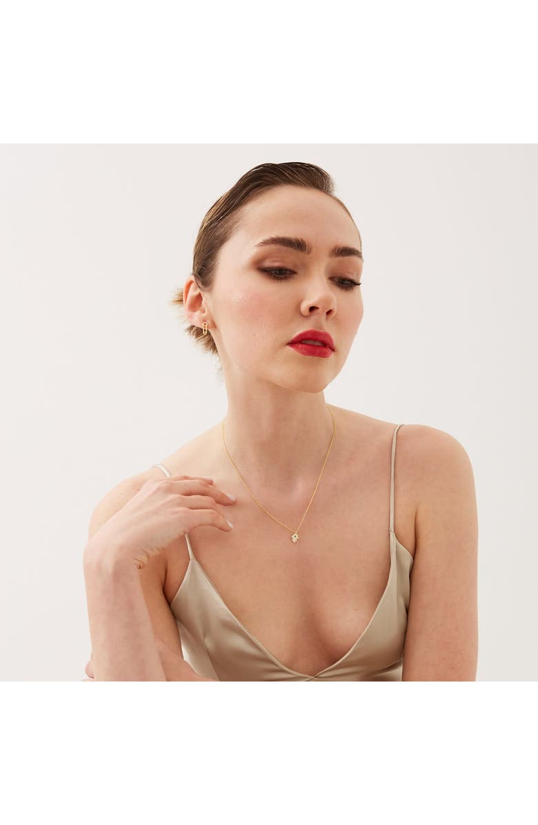 Spero London Hamsa Hand Necklace Sterling Silver With Blue Stone, Alternate, color, Gold