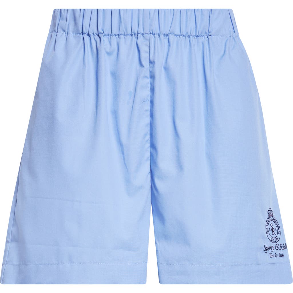 Sporty And Rich Sporty & Rich Crown Tennis Embroidered Poplin Shorts In Blue