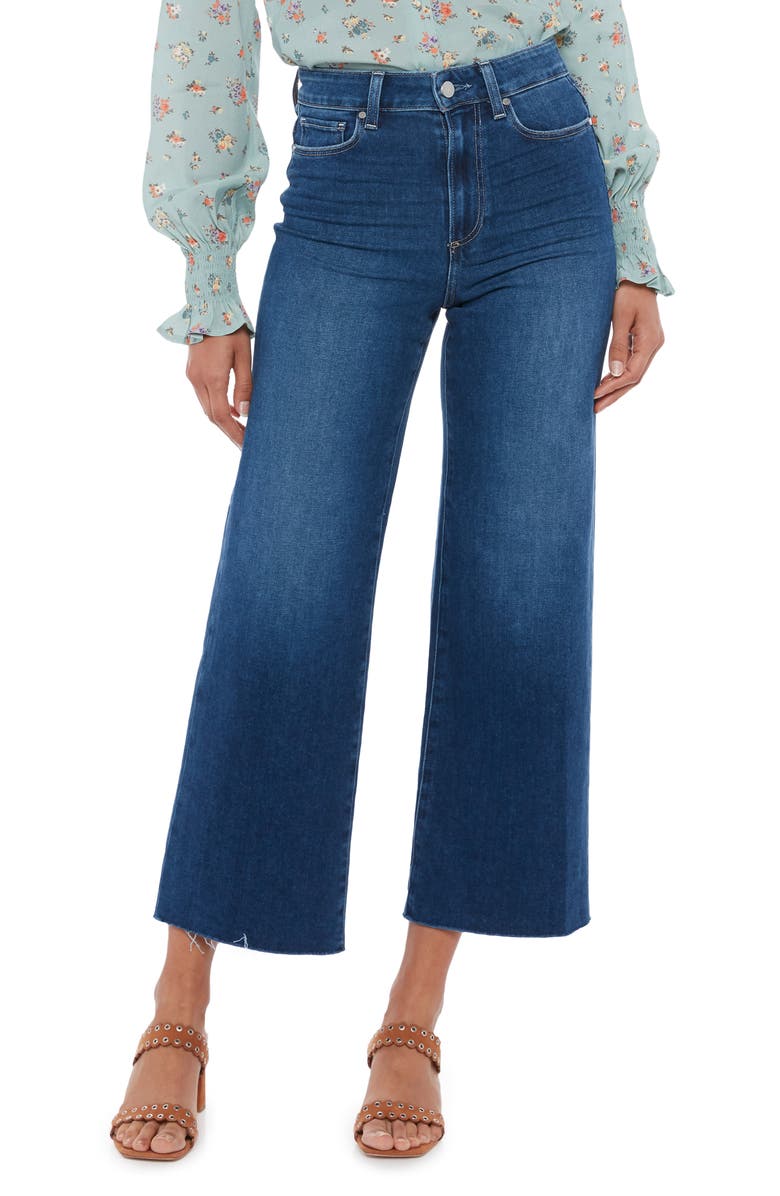 PAIGE Anessa High Waist Frayed Hem Crop Wide Leg Jeans, Main, color,
