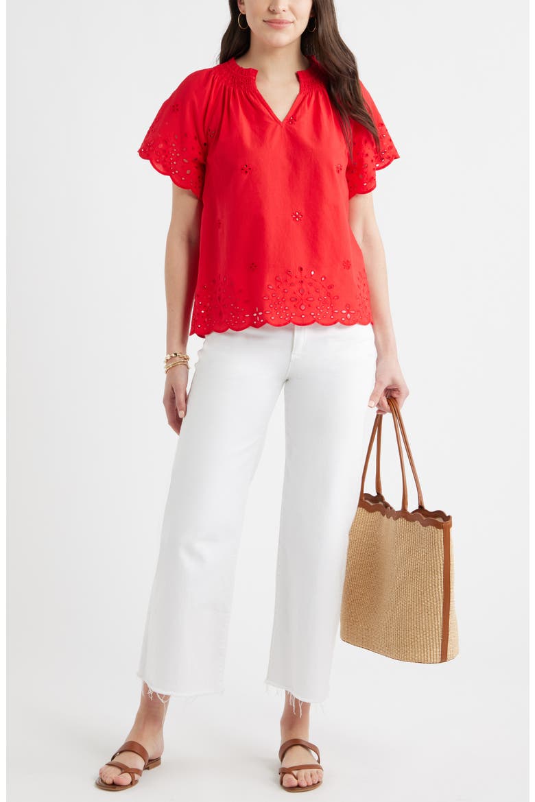Eyelet Ruffle Trim Cotton Top, Alternate, color, RED RADISH