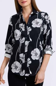 Foxcroft Marina Poppy Print Cotton Button-Up Shirt