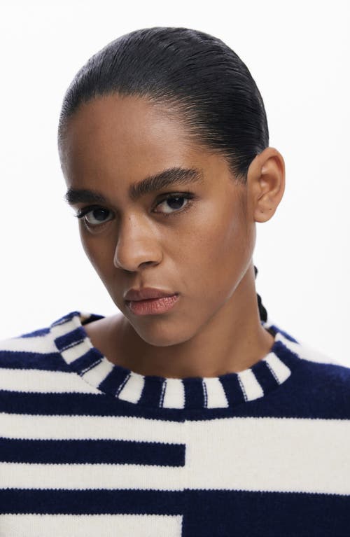 Desigual Mixed Stripe Sweater In Blue
