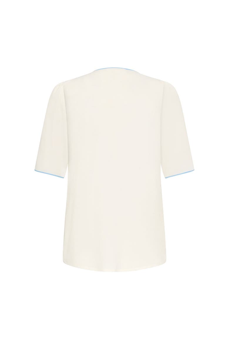 Half Sleeve Top With Bow Tie Detail, Alternate, color, Ecru Blue