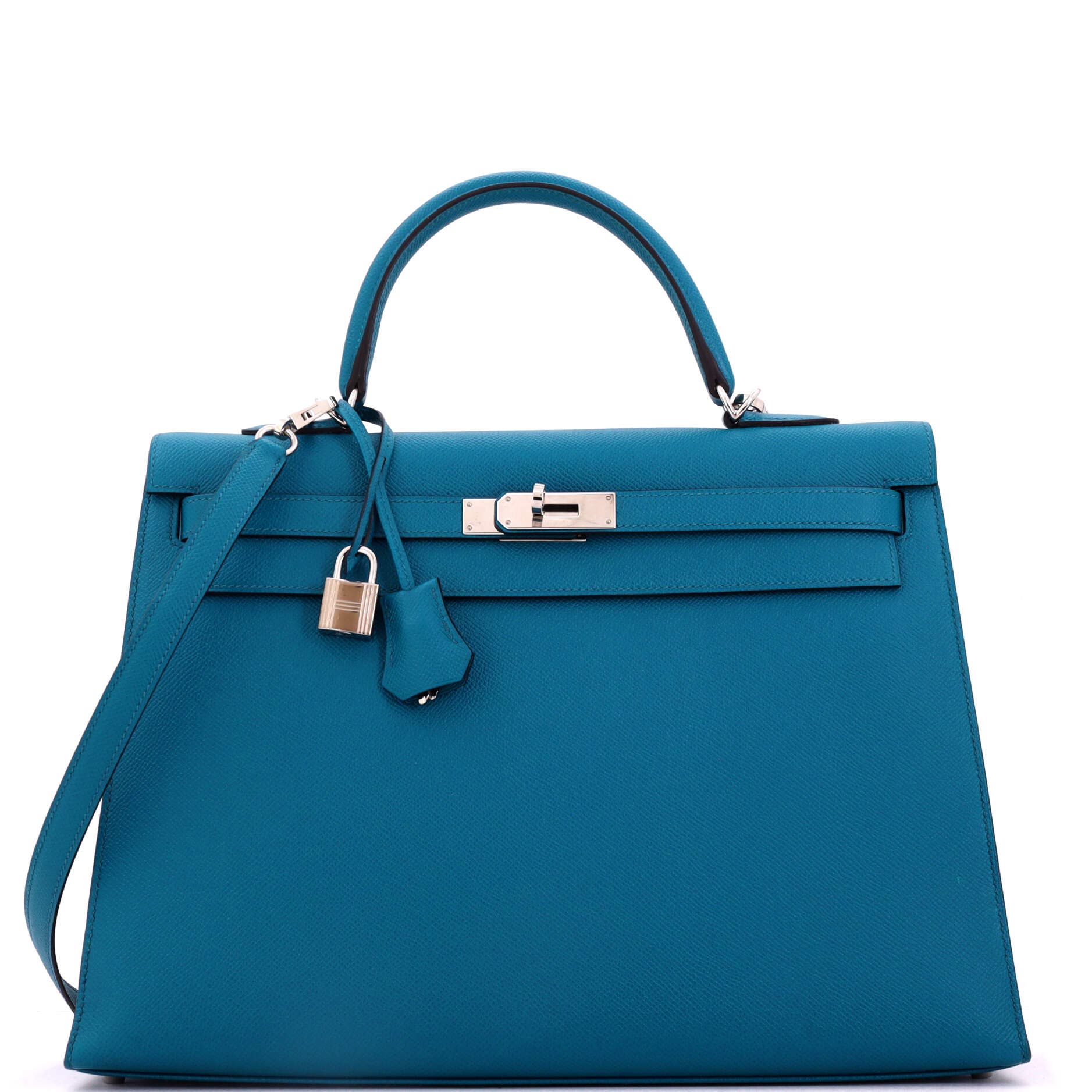 Pre-Owned Hermes Kelly Handbag Blue Epsom with Palladium Hardware 35, Main, color, Bleu Izmir