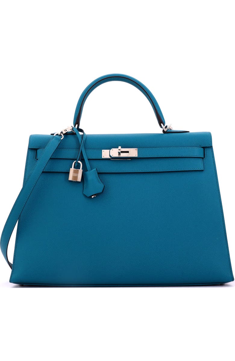 Pre-Owned Hermes Kelly Handbag Blue Epsom with Palladium Hardware 35, Main, color, Bleu Izmir