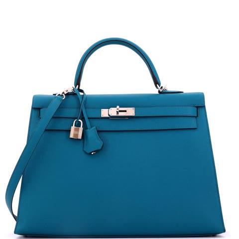 Kelly Handbag Blue Epsom with Palladium Hardware 35