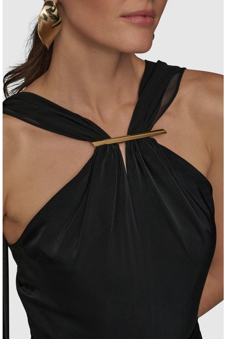 Halter Neck Chiffon & Satin Jumpsuit, Alternate, color, BLACK