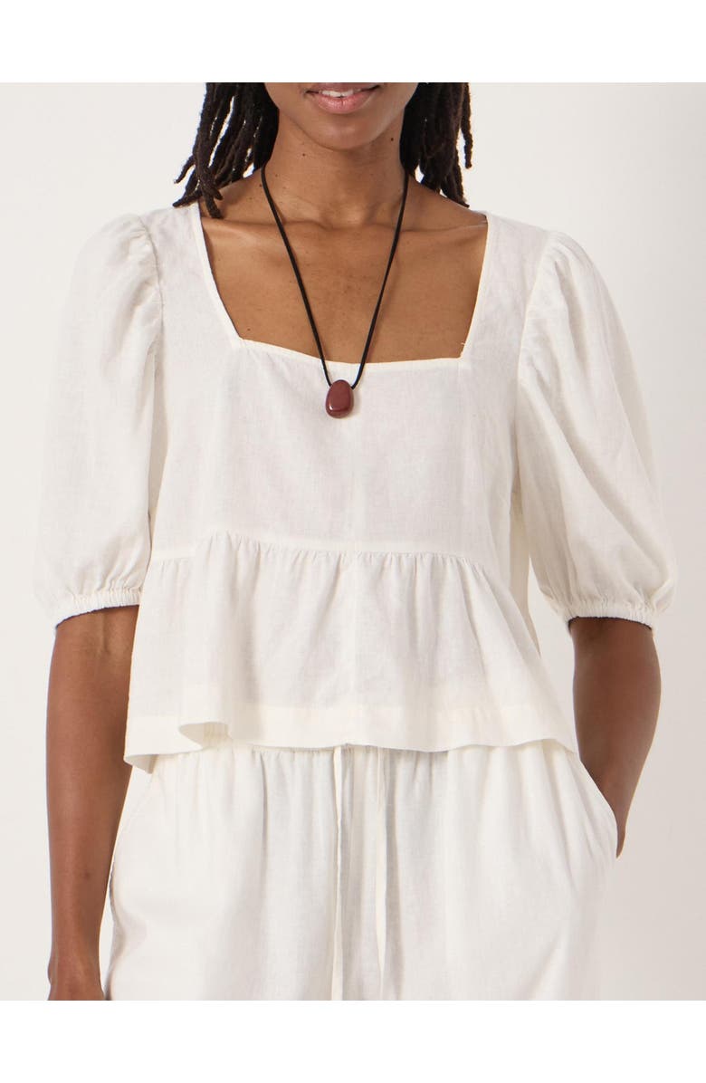 Hush Alva Puff Sleeve Linen Beach Top, Alternate, color, Pearl White