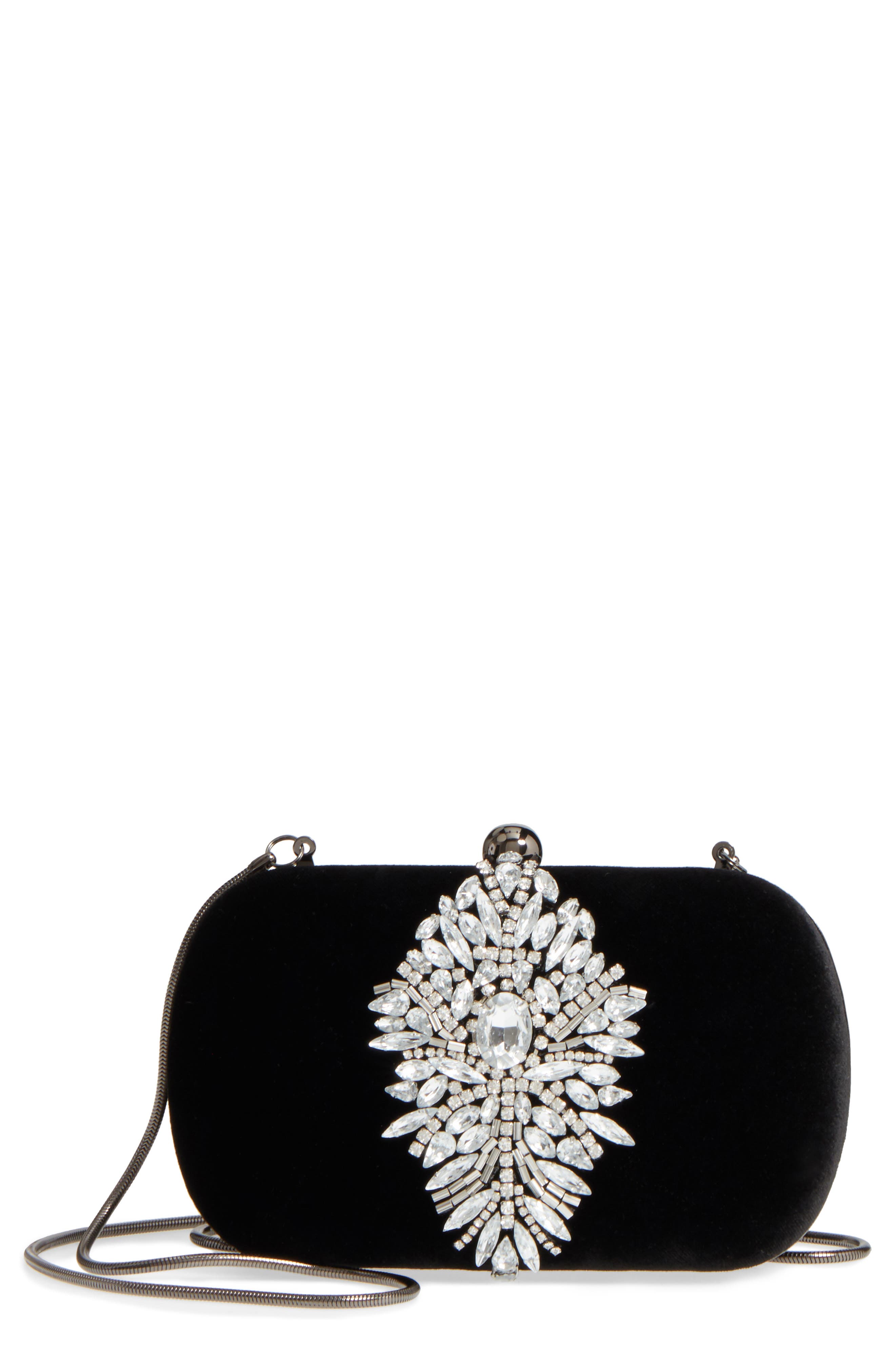 Badgley Mischka Aurora Clutch, Main, color, BLACK