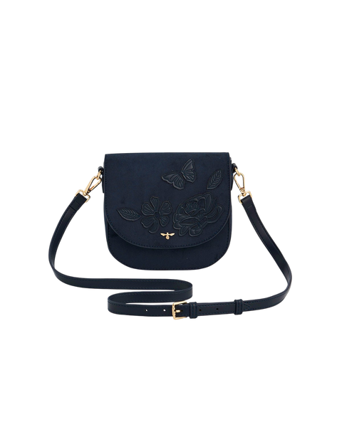 Beth Floral Applique Faux Suede Saddle Purse