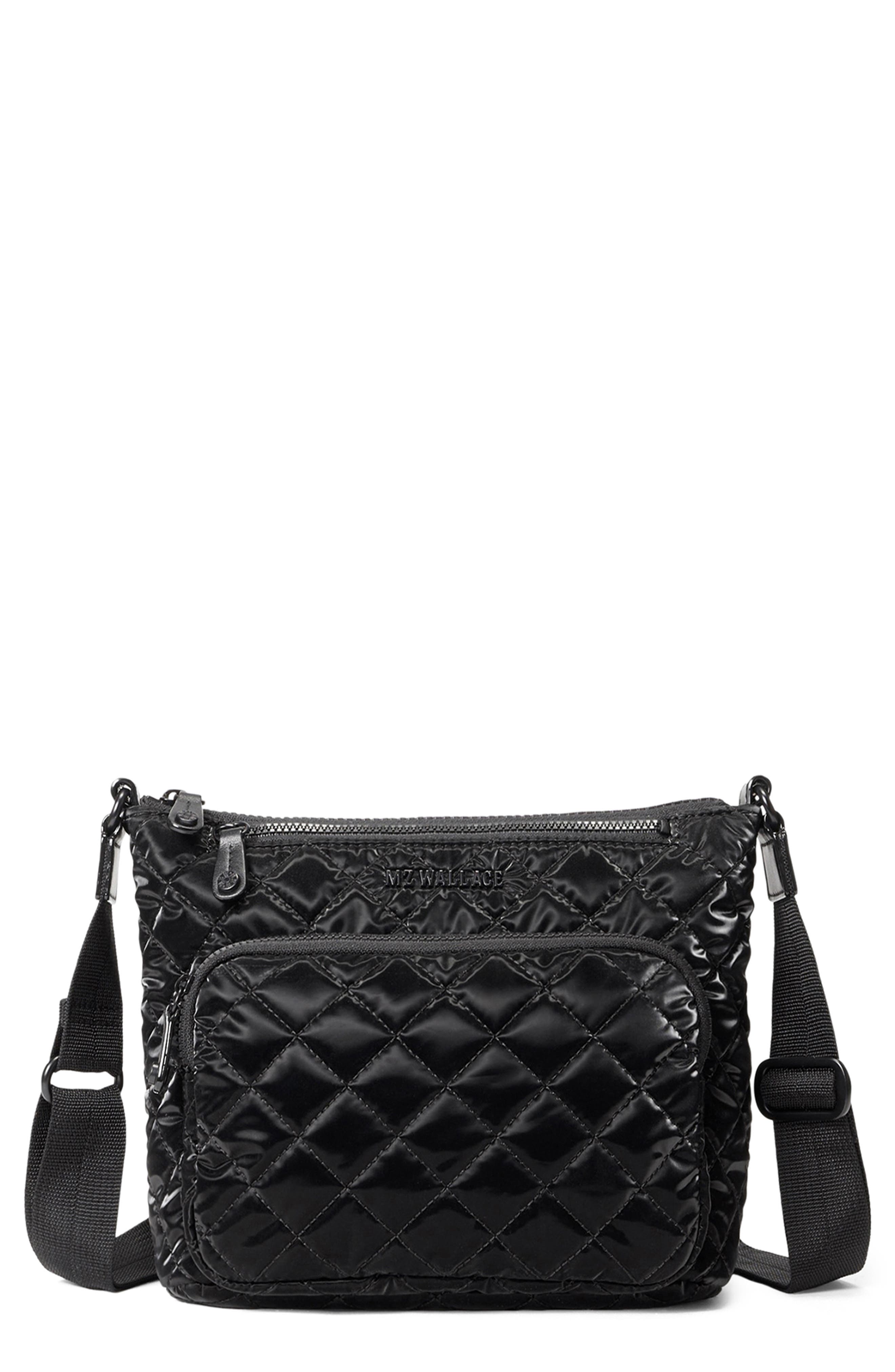 MZ Wallace Metro Scout Deluxe Quilted Nylon Crossbody Bag in Black Liquid 