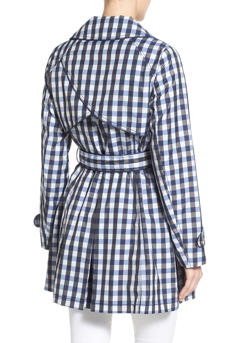 Gingham Print Double Breasted Trench Coat, Alternate, color, BLUE/ BLACK