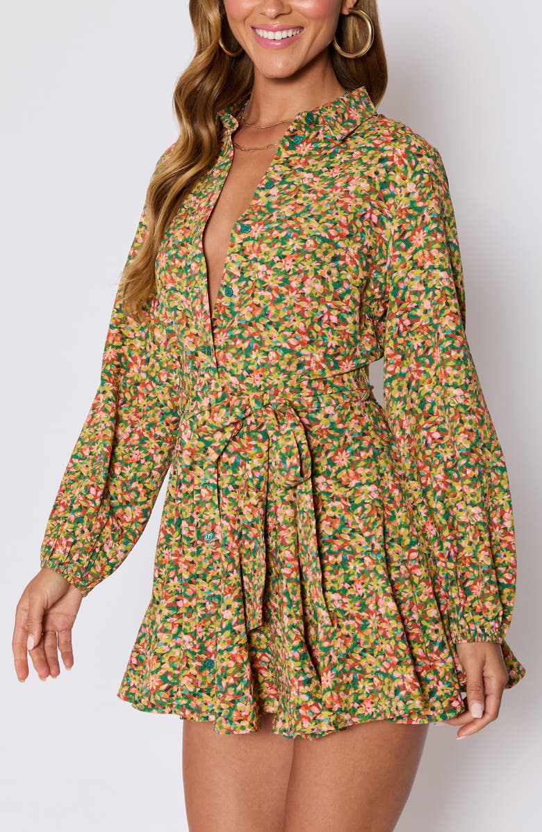 VICI Collection Fiona Floral Long Sleeve Shirtdress, Alternate, color, Green/ Pink Multi