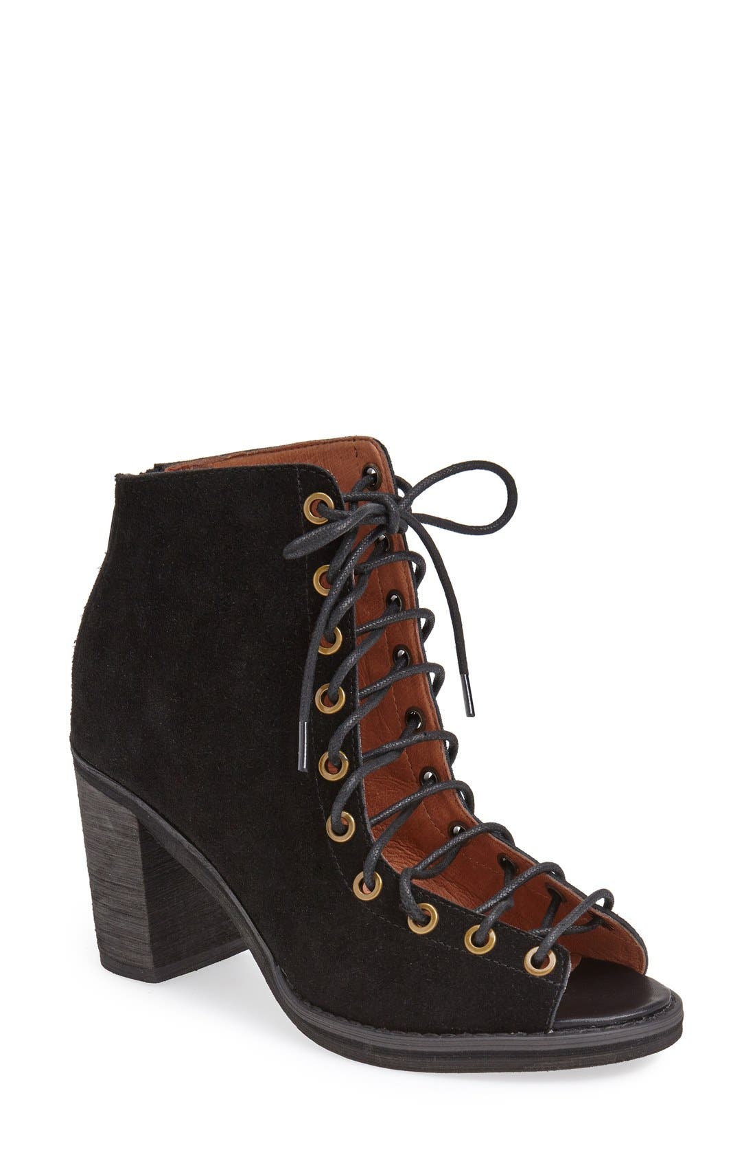 'Cors' Suede Peep Toe Bootie, Main, color, BLACK SUEDE