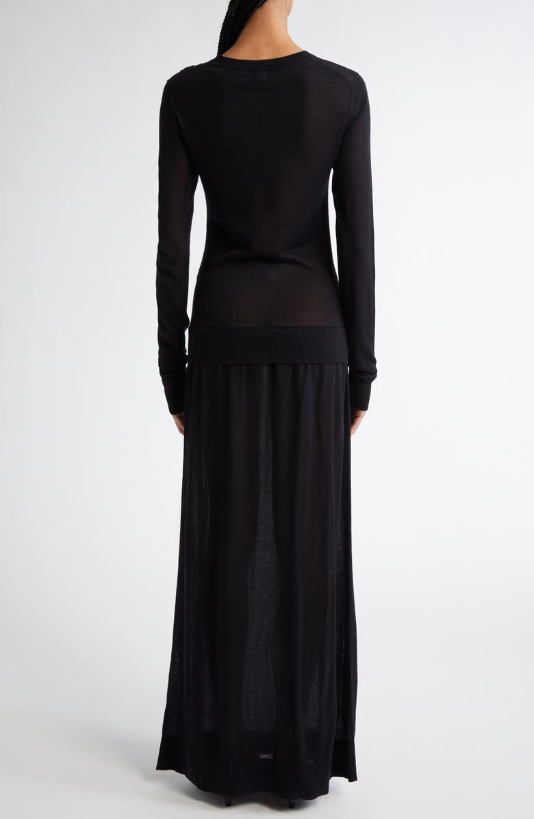 TOTEME Long Sleeve Fine Knit Silk & Cupro Sweater Dress, Alternate, color, Black