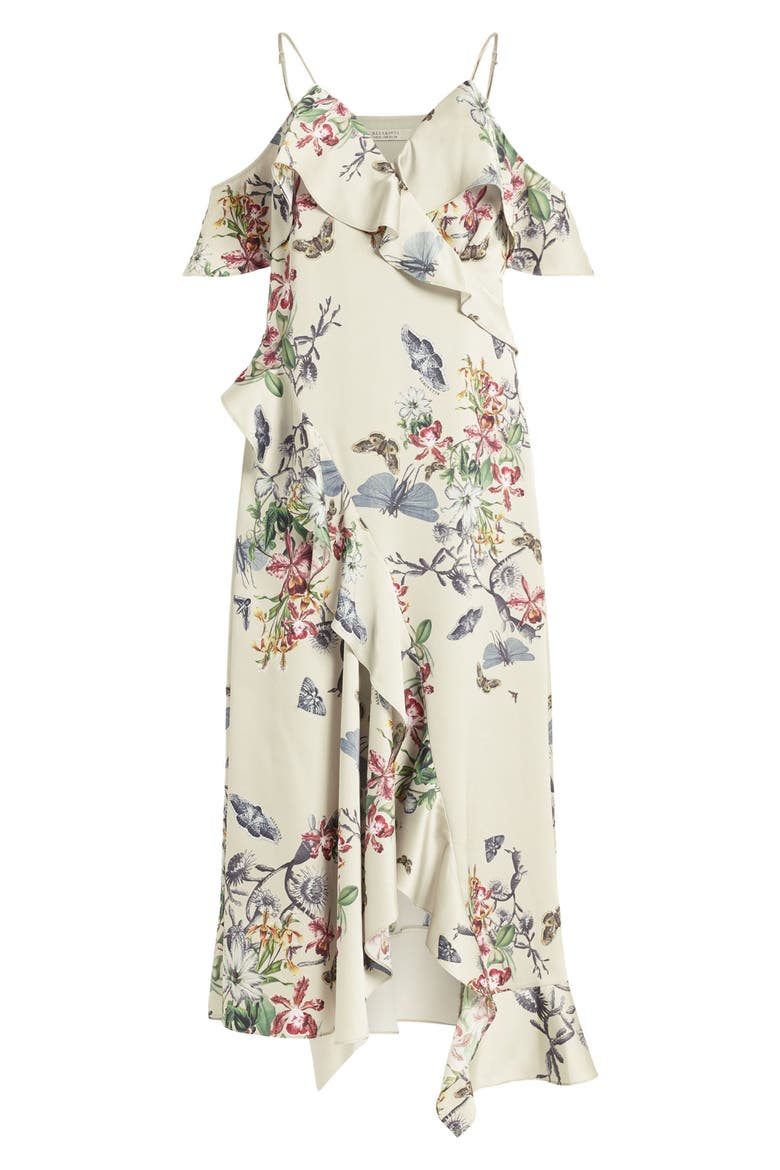 Orion Sanibel Floral Cold Shoulder High-Low Dress, Alternate, color, TAUPE GREY