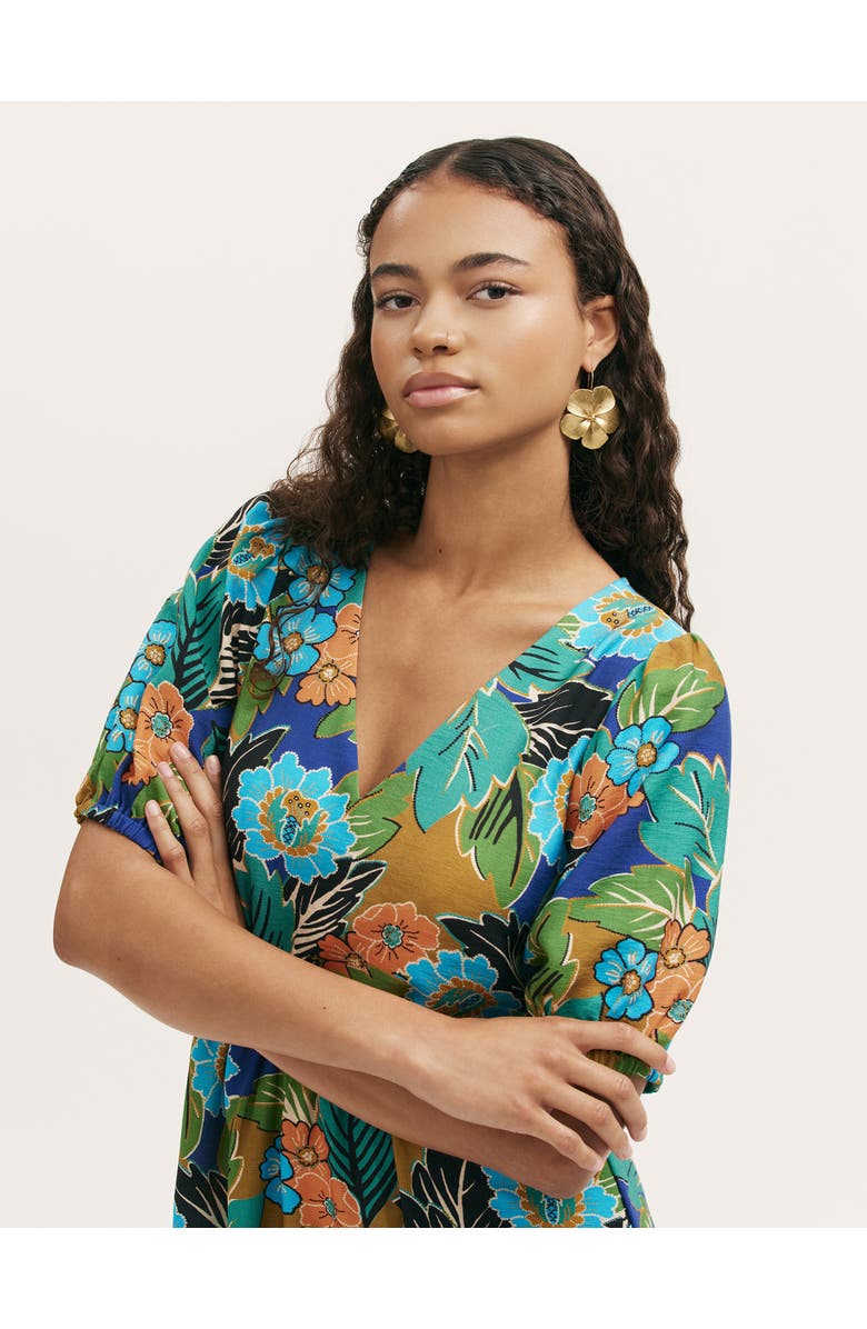 Finery London Logan Floral Midi Dress, Alternate, color, Green Floral