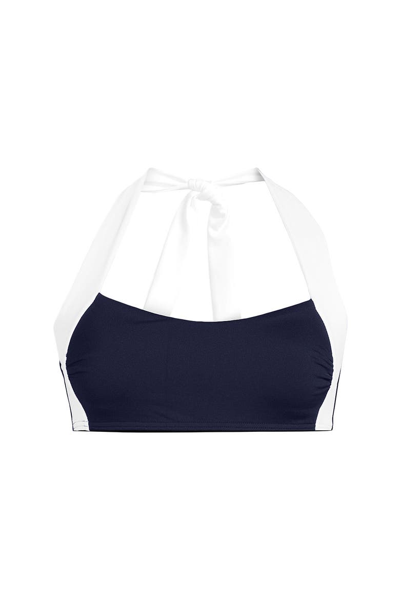 Seamed Halter Tankini Top, Alternate, color, Deep Sea Navy/White