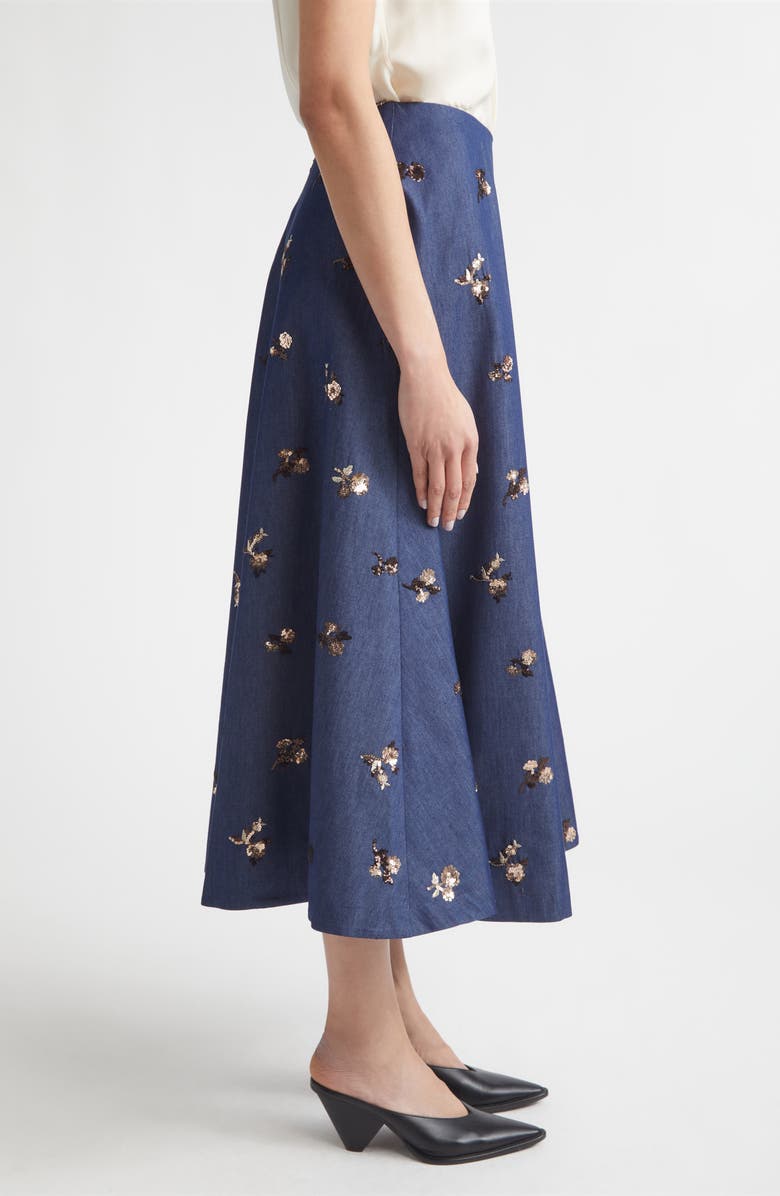 Altuzarra Varda Sequin Embellished Floral A-Line Skirt, Alternate, color, Midnight