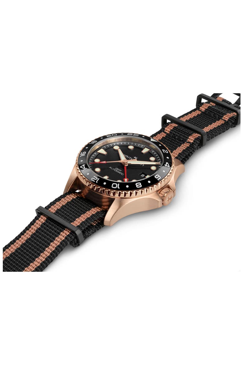 Khaki Navy Scuba GMT Automatic NATO Strap Watch, 43mm, Alternate, color, BLACK