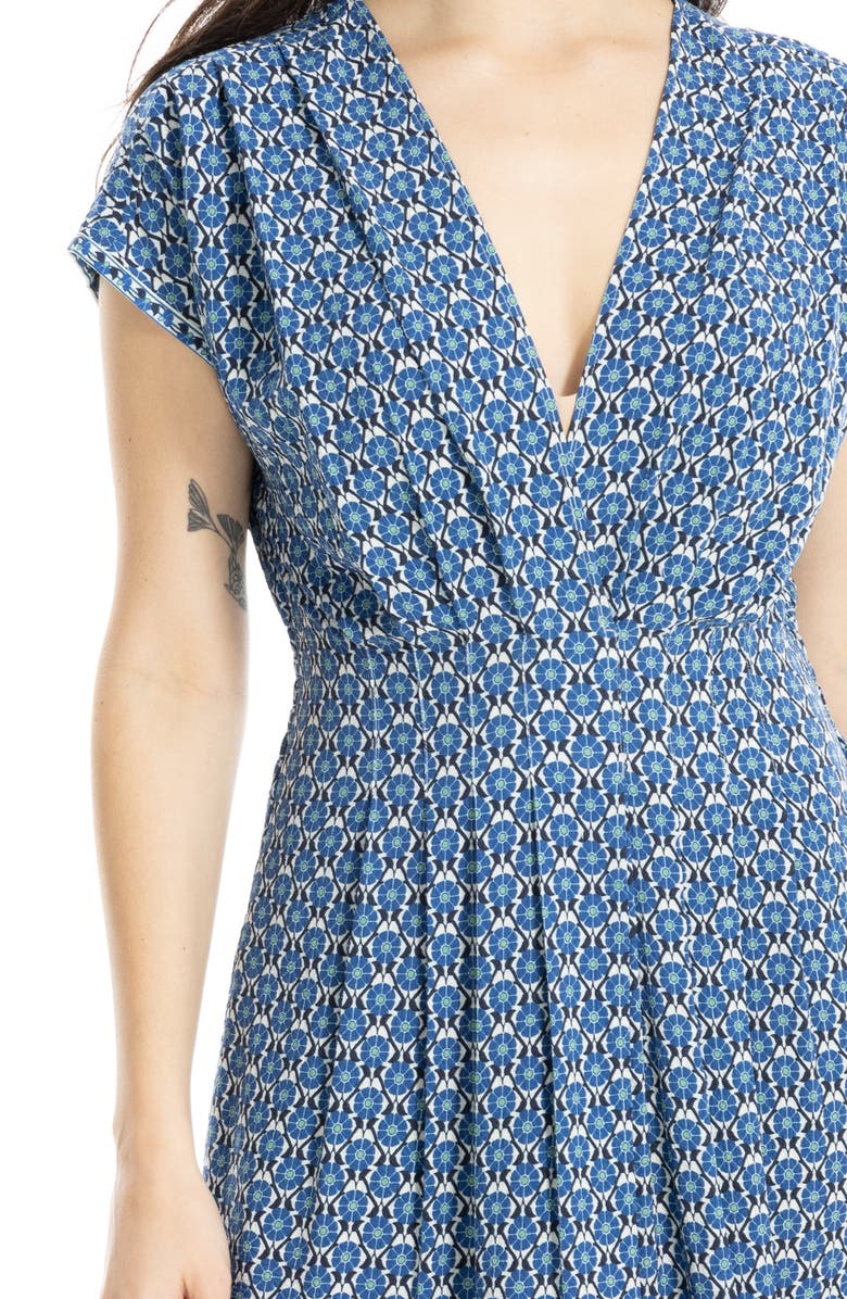 MAX STUDIO Surplice Neck Pleated Midi Dress, Alternate, color, Cream/ Blue Daisy Bars