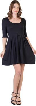 24seven Comfort Apparel Three Quarter Sleeve Fit and Flare Mini Dress