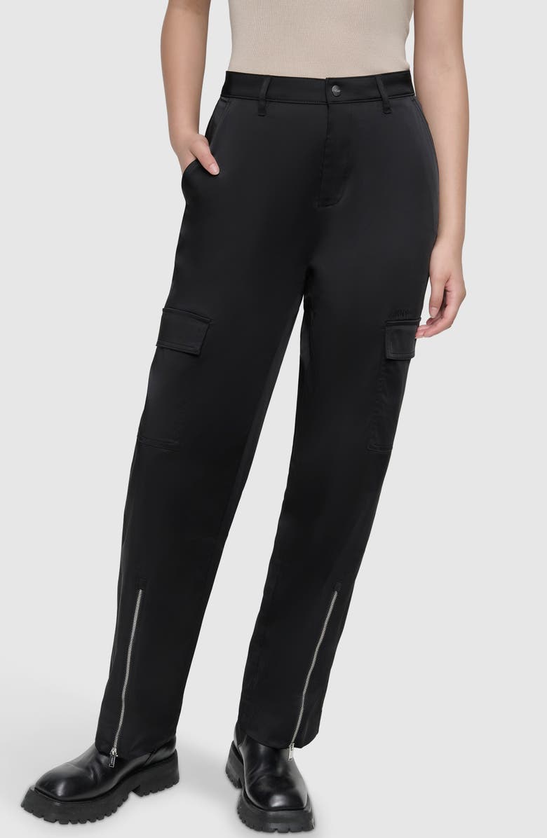 DKNY Zip Cuff Sateen Cargo Pants, Main, color, 