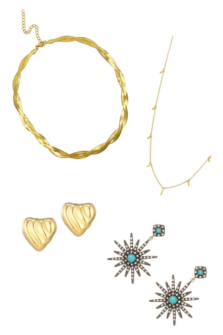 4-Piece Earring and Necklace Set, Main, color, GOLD/ SILVER