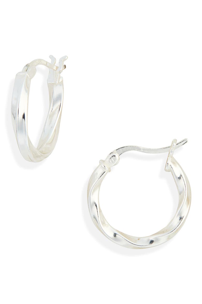 Small Twisted Hoop Earrings, Main, color, SILVER
