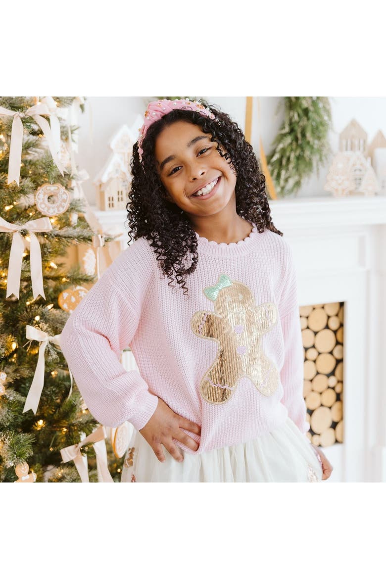Gingerbread Sequin Patch Christmas Sweater, Alternate, color, Ballet