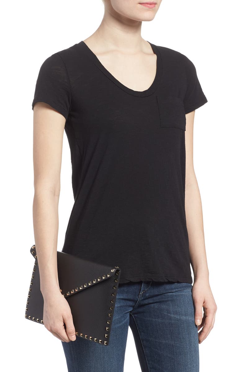 Valentino Garavani Large Rockstud Calfskin Leather Pouch, Alternate, color,