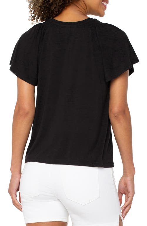 Liverpool Los Angeles Women's Flutter-sleeve V-neck T-shirt In Black