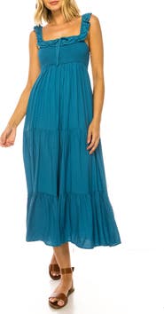A COLLECTIVE STORY Ruffle Trim Swiss Dot Tiered Midi Dress