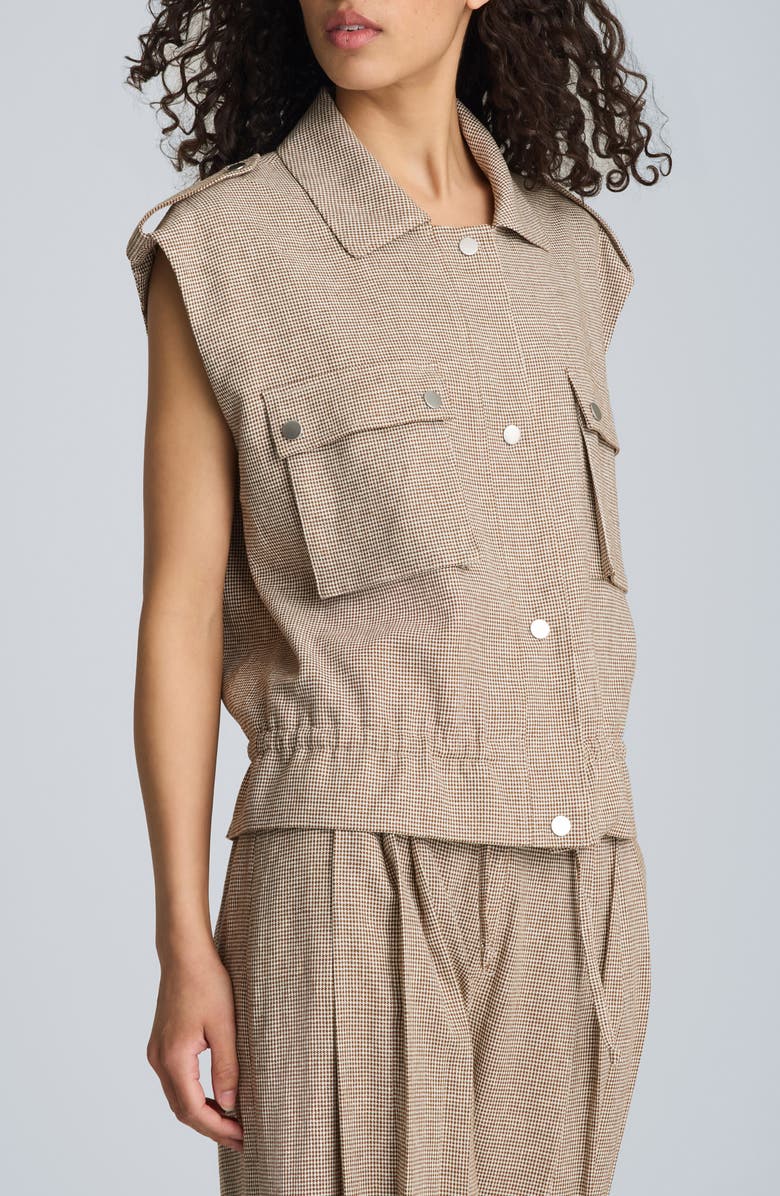 Kenneth Cole Puppytooth Check Short Sleeve Linen Blend Jacket, Alternate, color, Brunette/ Pure White