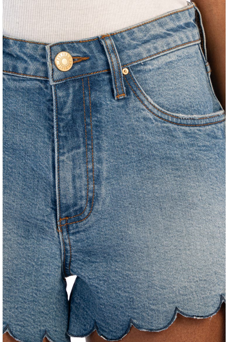 Jane High Waist Scallop Raw Hem Denim Shorts, Alternate, color, BRIG W/ MED BASE