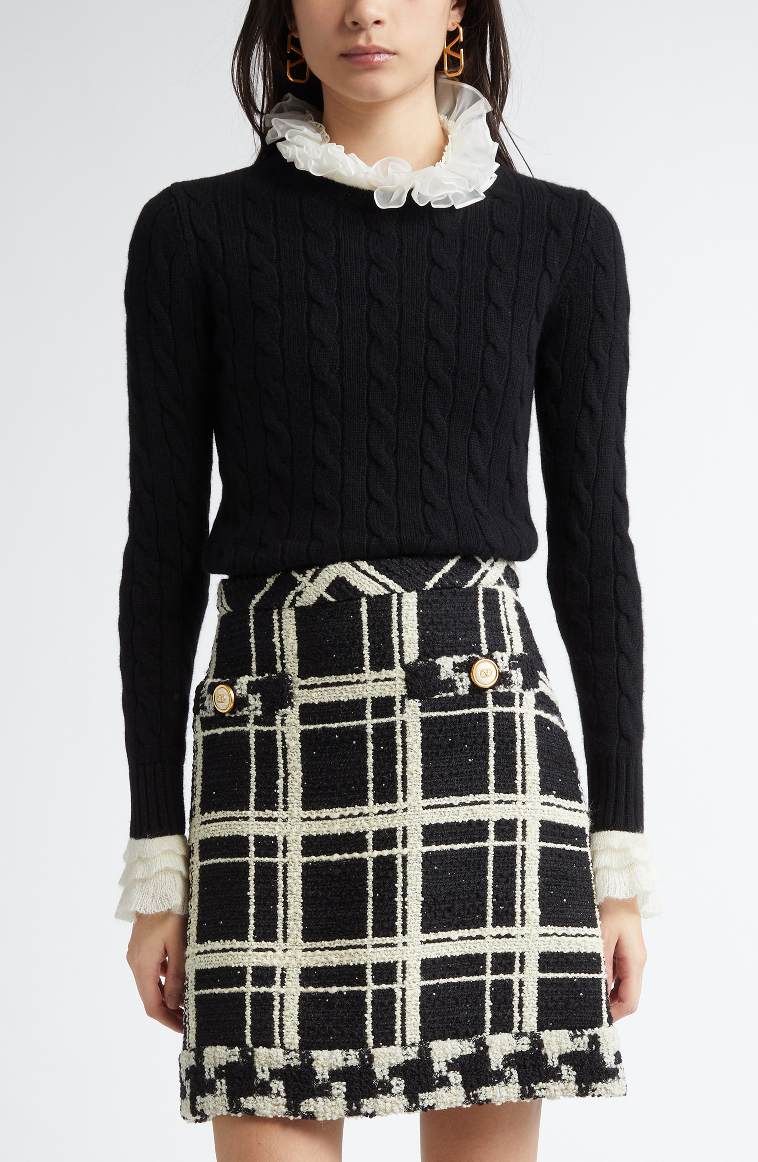 Ruffle Cuff Cable Cashmere Sweater