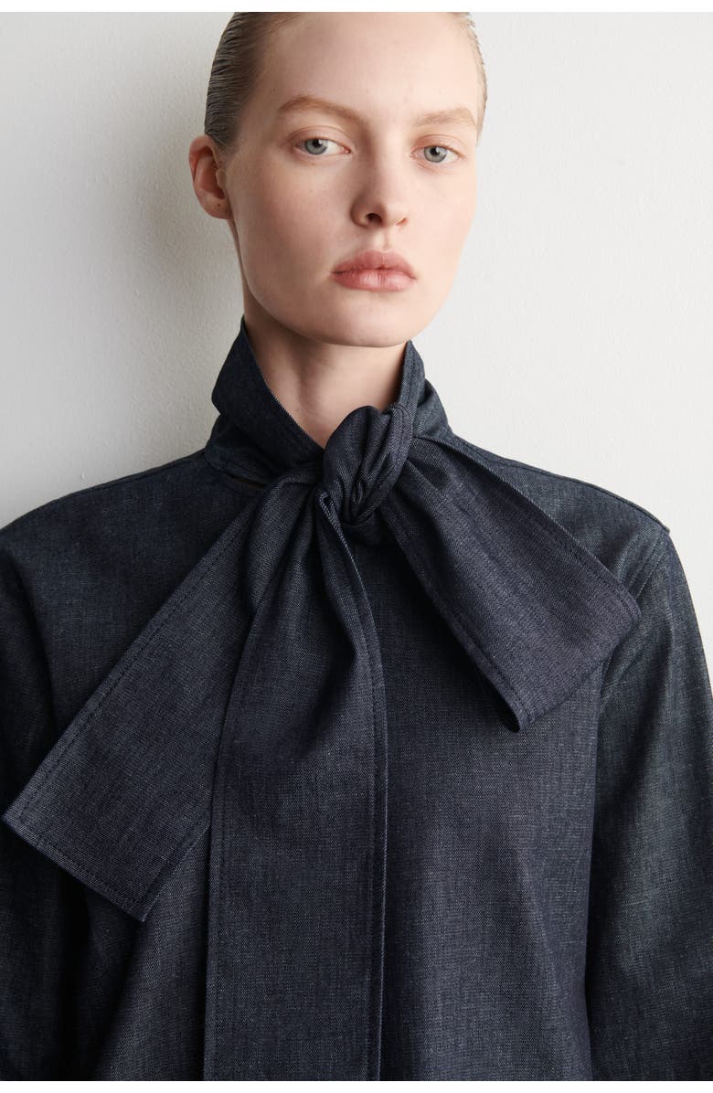 COS Bow-Detail Denim Shirt, Alternate, color, Indigo
