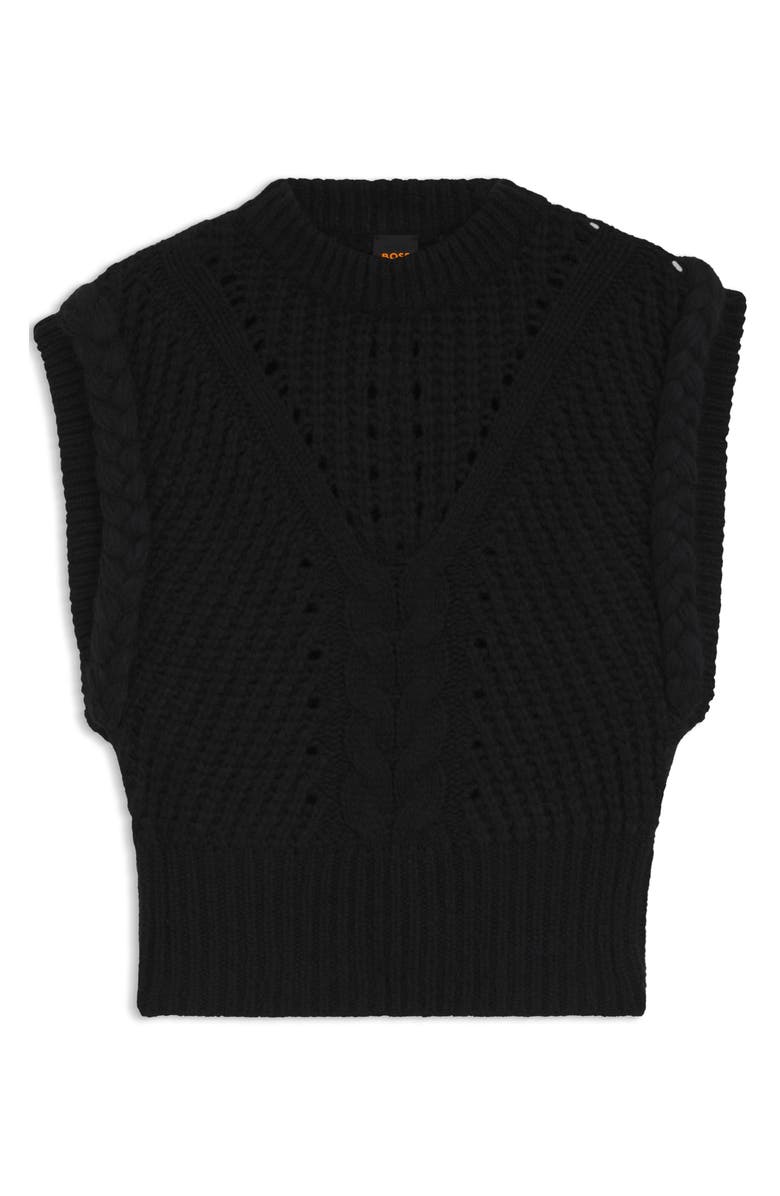 BOSS Orange Fastina Cable Stitch Sleeveless Sweater, Alternate, color, Black