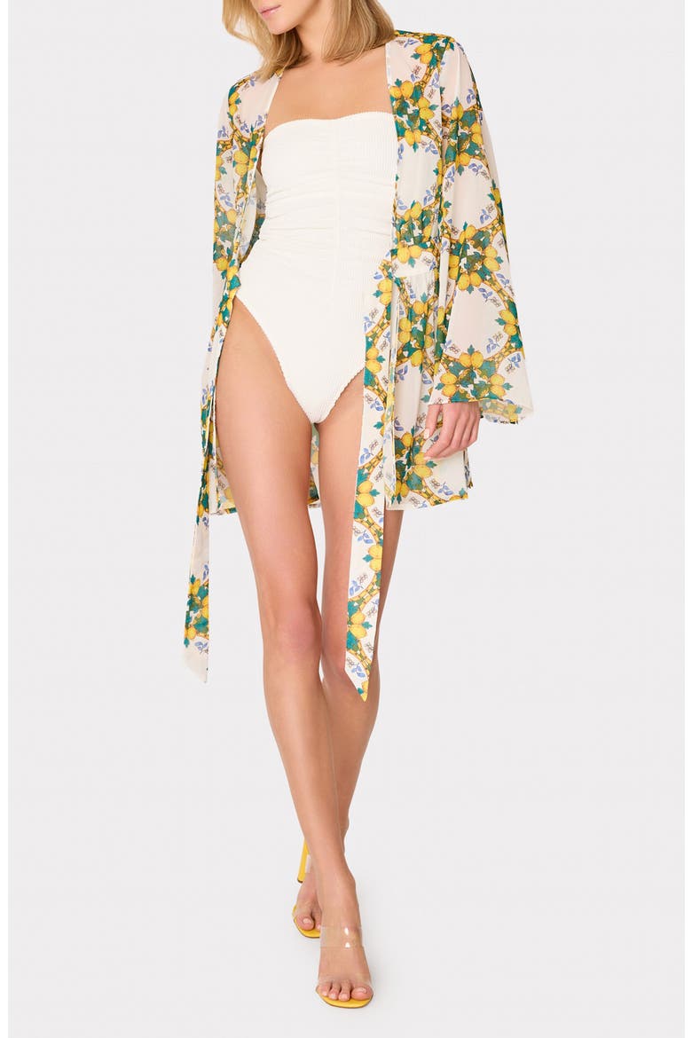 Jessie Lemon Tile Long Sleeve Cover-Up, Alternate, color, WHITE MULTI